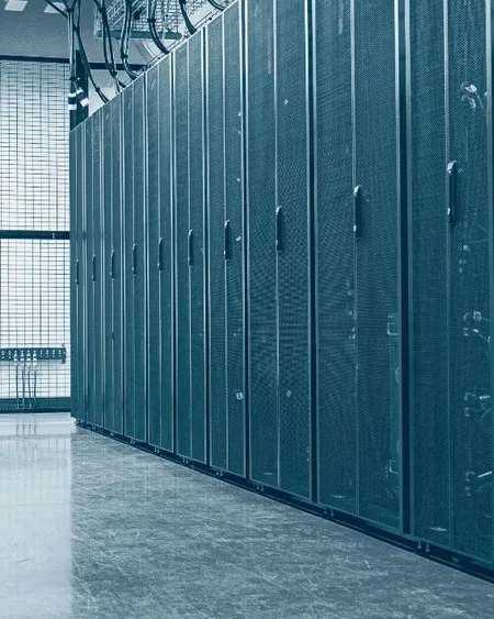 Illustrative image: rack rows in a data centre